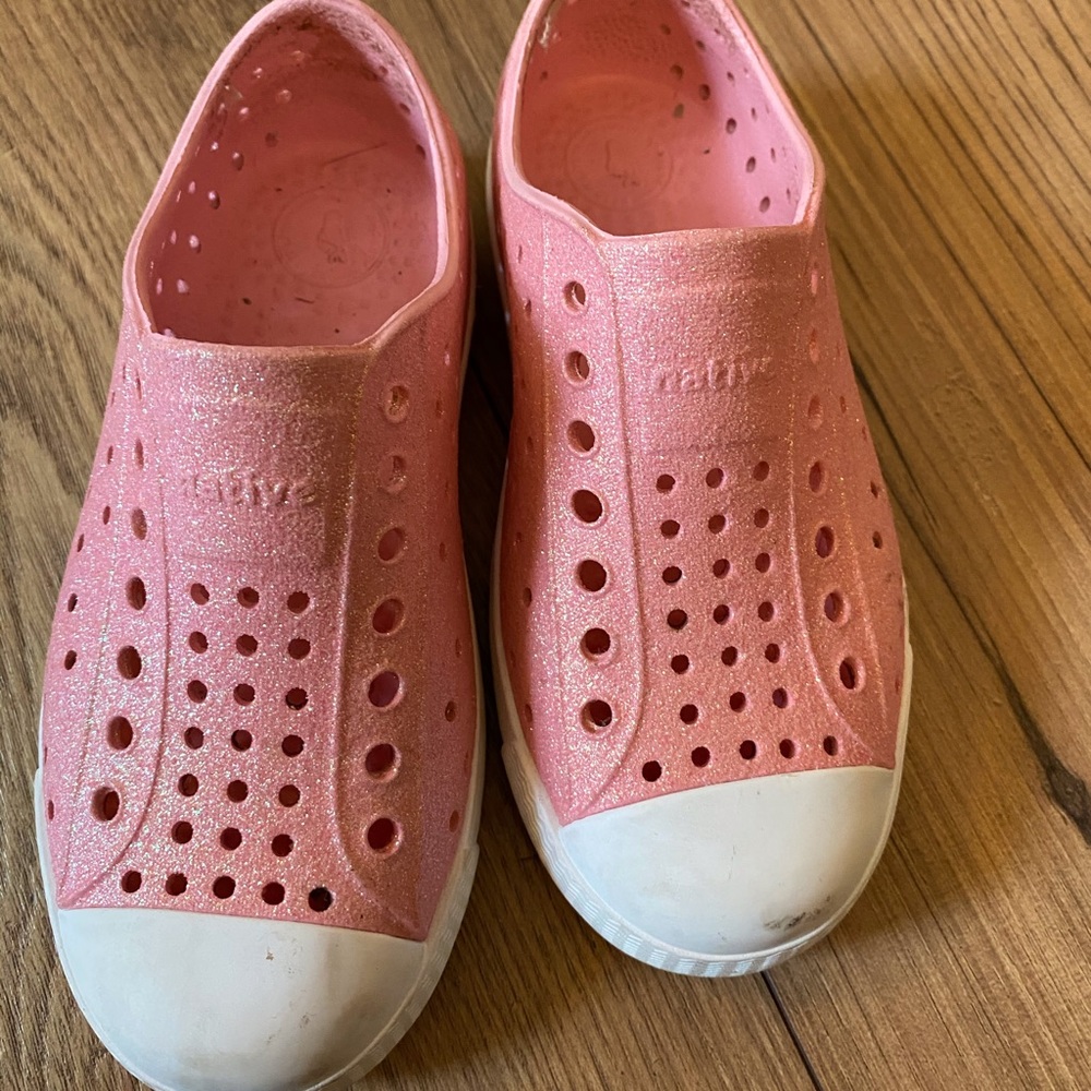 Natives pink sparkle slip on shoes